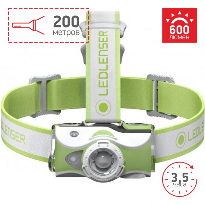 Аккумуляторный налобный фонарь LED LENSER MH7 зелено-белый 500991 Аккумуляторный налобный фонарь LED LENSER MH7 зелено-белый 500991